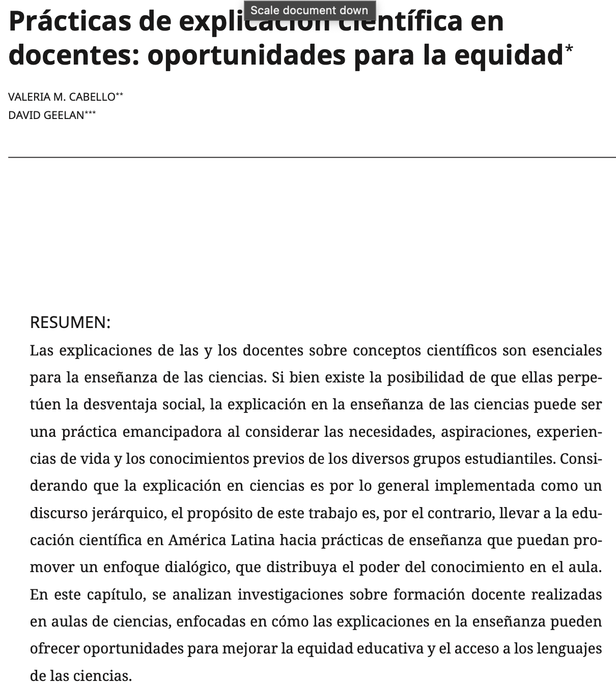 Prácticas de explicación científica en docentes: Oportunidades para la equidad